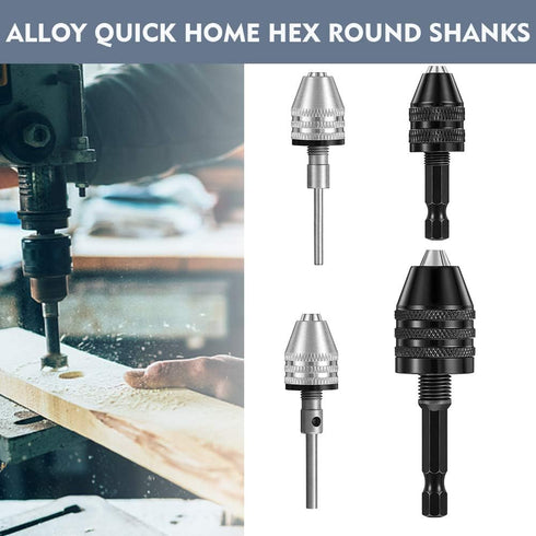 Keyless Drill Chuck Kits, 4pcs Small Drill Chuck Change Adapter W/ 1/4, 1/8, 1/16 Inch Hex and Round Shanks, Electric Drill Conversion Chuck Set P...