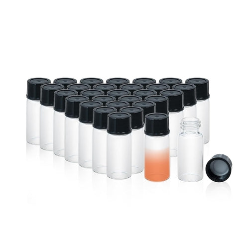 20PCS 10ML 0.34OZ Clear Small Liquid Sample Glass Vials with Screw Caps, 22mmx 52mm Leak-Proof Vial, 18-400 Black Screw Cap with PE Liners for Lab...