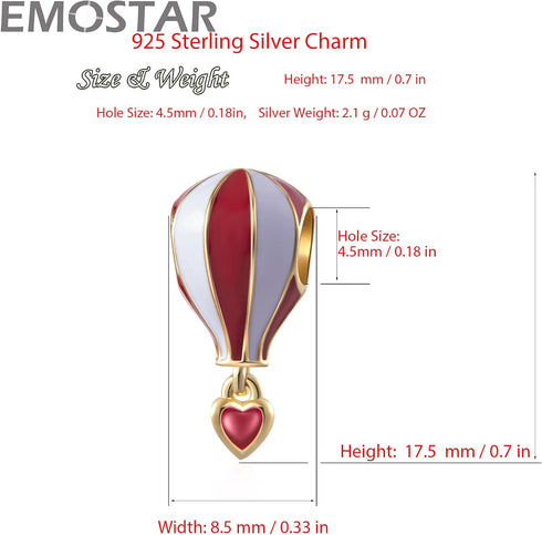 EMOSTAR 925 Sterling Silver I Love to Travel Suitcase Charm Hot Air Balloon Bus Passport Lighthouse Bead for Bracelet...