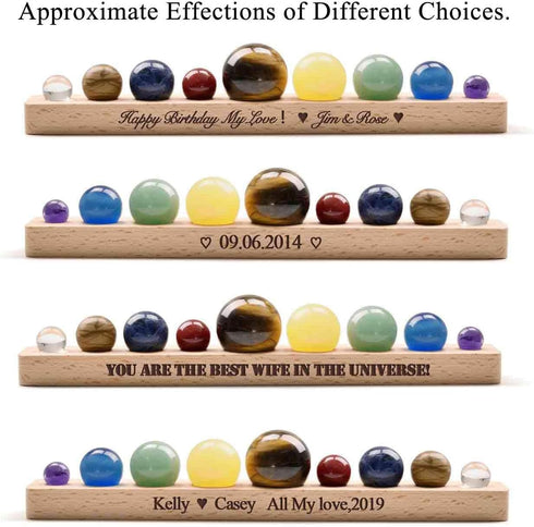 Personalized Master Free Engraving Custom Solar System 9 Planets Natural Gemstones Sphere with Wooden Stand Gift Box Desk Ornaments Home Decoratio...
