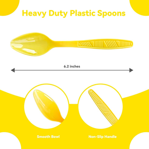 Yellow Plastic Spoons Heavy Duty, Disposable Party Supplies 104 PCS...