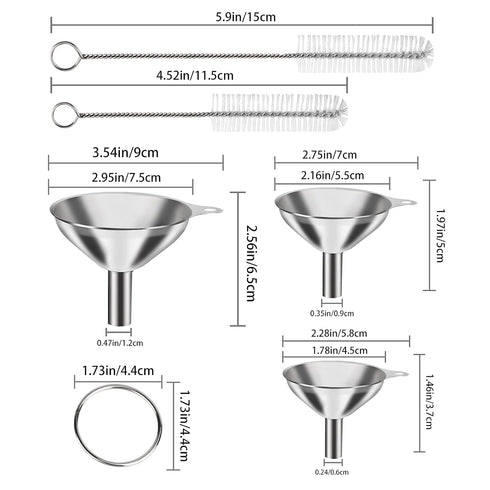 6 Pcs Stainless Steel Mini Funnels for Kitchen use. Large Tiny Small Funnel Set of 3, Metal Cooking Powder Food Grade Flask Funnels for Filling Bo...