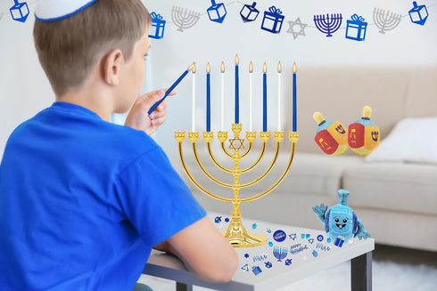 The Dreidel Company Deluxe Tapered Hanukkah Menorah Candles for All 8 Nights of Chanukah (Blue/White)...