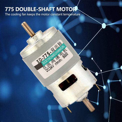 775 DC 12V/24V 50W High Electric Motor, 4500/9000RPM Dual Output Shaft Ball Bearing Electric DC Motor Driver for DIY Parts by Walfron (24V9000RPM)...
