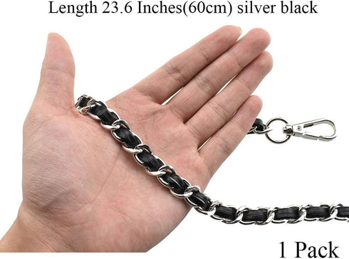 HAHIYO Metal Plus Synthetic Leather Purse Chain Strap Length 23.6 Inch Silver Black for Shoulder Cross Body Sling Purse Handbag Clutch Replacement...
