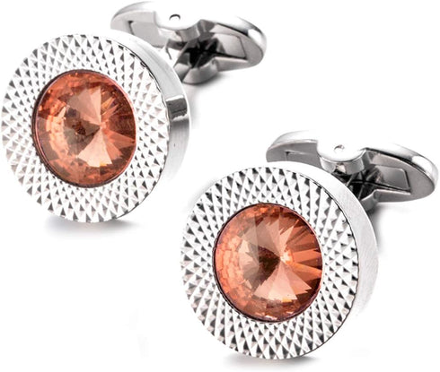 Round Tangerine Crystal Cufflinks Orange Crystal Gem stone Cuff links YW09T...