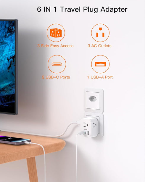 ?2 Pack? Switzerland Travel Plug Adapter, Type J Power Adapter with 3 Outlets, 3 USB Ports (2 USB C), Travel Essentials US to Switzerland, Rwanda,...