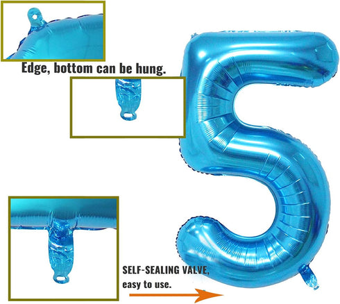 40 Inch Birthday Helium Foil Digital Balloons Glossy Blue Number 0-9 5...