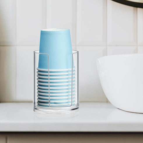 Bathroom Cup Dispenser, Small Cups Holder for 3oz-4oz Disposable Mouthwash Rinsing Paper Cups Storage, Compact Clear Plastic Cup Organizer for Bat...