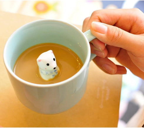 ZaH 3D Coffee Mug Cute Animal Inside Cup Cartoon Ceramics Figurine Teacup for Boys Girls Kids - Party Office Morning Mugs for Tea Juice Milk Choco...