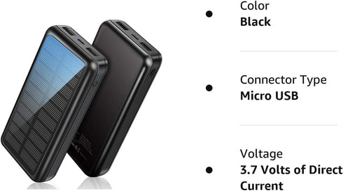 Solar Powered Power Bank - 30000mAh Portable Solar Charger, 2 USB Ports High-Speed Panel External Battery Packs Solar Portable Power Bank for iPho...