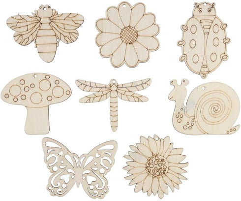 80pcs Unfinished Wooden Cutouts 8 Styles Wood Butterfly Flower Bee Slices Blank Wooden Paint Crafts Unfinished Wood Cutouts for DIY Painting Home ...