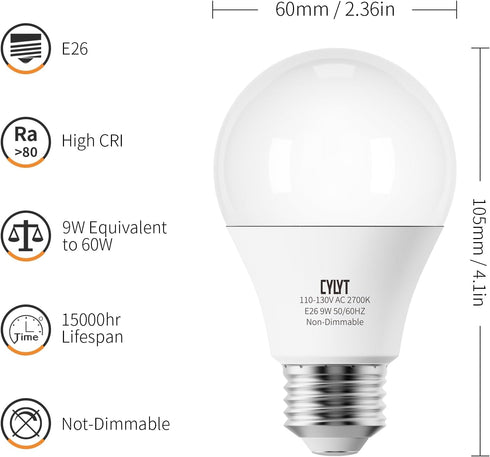 Light Bulbs 60 Watt Equivalent Solt White 2700K, E26 A19 LED Light Bulb 9W 800 Lumen, Focos LED para Casa, 120V 60HZ Lightbulbs for Indoor Outdoor...
