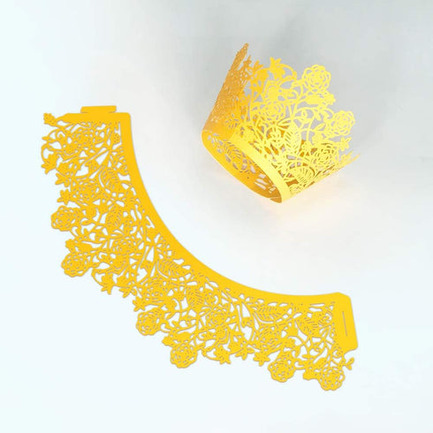 60pcs Gold Rose Lace Cupcake Wrappers Holders, Laser Cut Cupcake Liners Decorative Liners for Wedding Party Birthday Cake Decoration Supplies...