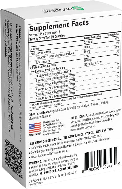 Dr. WellMe Laktera Allergy Free ++ Probiotics for Digestive Health, immune support & Gut Health Supplements - Low Lactose Goat’s Milk Probiotic Fo...