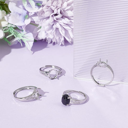 Beebeecraft 1 Box 4Pcs Prong Ring Settings Adjustable 4 Claw Ring Blanks Finger 9.5x8mm Tray Ring Components for Jewellery Making Kit Findings DIY...