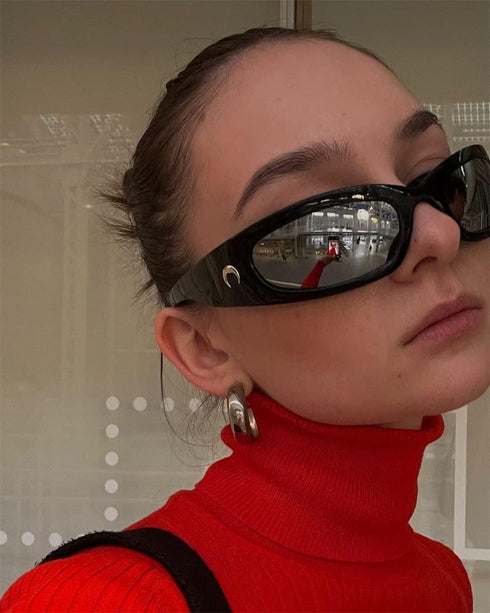 Wrap Round Sunglasses Y2K Trendy, Fashion Black Sport Shades Moon Décor…...