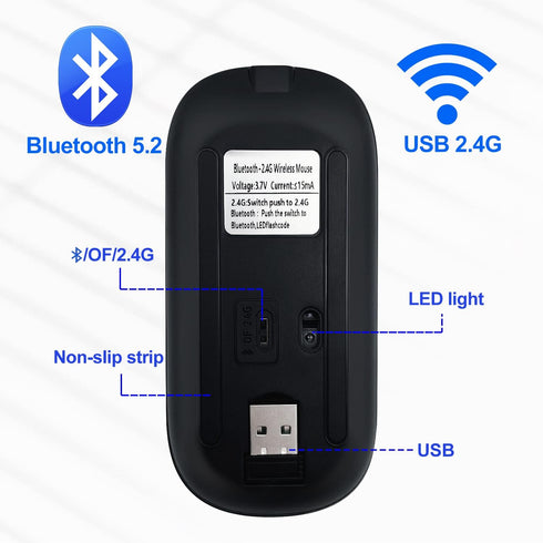 Wireless Bluetooth Mouse for iPad/MacBook Pro/Air/Laptop/pc Rechargeable Silent Mouse Portable Slim for Surface Pro/Lenovo/Samsung Tablet (Black)...