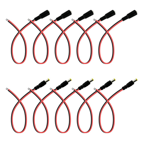 DC5.5x2.1mm, barrel connectors, pigtailed DC power connectors, 1V-36V power adapters 0.3 flat (1ft-5 pair pack)...