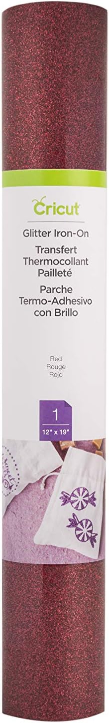 Cricut Glitter Iron On, Red (12'x19' Roll) - HTV Heat Transfer Vinyl, Compatible with Cricut Heat Presses & Maker + Explore Machines...