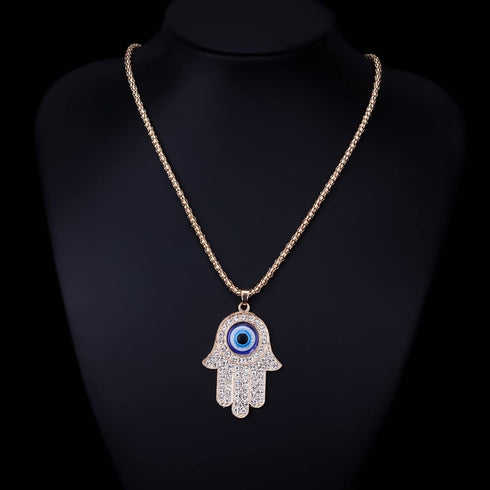 COLORFUL BLING 14K Gold Plated Evil Eye Hamsa Hand Pendant Necklace Set Crystal CZ for Women Men Protection Lucky Amulet Jewelry...