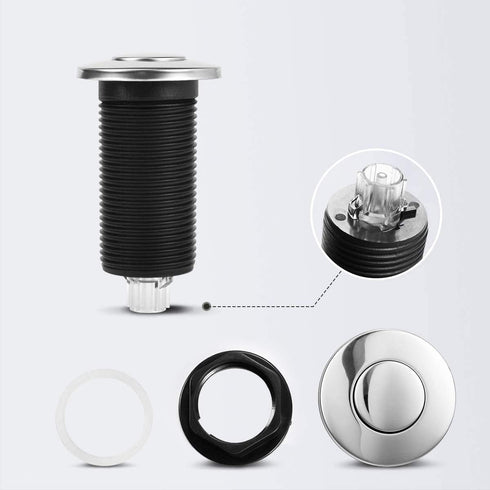 Air Activated Switch Button with Air Hose, Sink Top Stainless Steel Polished Push Button for Food Waste Garbage Disposal Part (LONG, 2.5 Inch)...