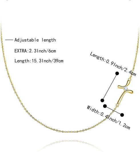 BriLove 925 Sterling Silver Cross Necklaces for Women,Shiny Cubic Zirconia Delicate Cross Sideways Choker Necklace for Valentines Day/Birthday/Chr...