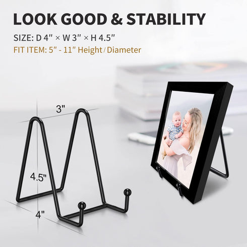 Livelab Plate Stands for Display, 3 Pack 4.5 Inch Picture Stand Black Iron Easel Decorative Plate Holder Display Stand, Metal Photo Frame Stand fo...