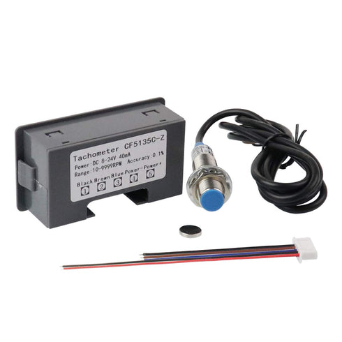 4 Digital Red LED Tachometer RPM Gauge Speed Meter with Hall Magnet Sensor NPN-NO Switch for Lathe Conveyor Belt...