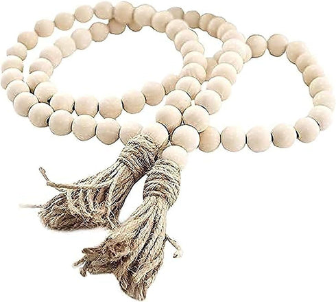 LSKYTOP 58 Inches Wood Bead Garland with Tassel,Farmhouse Rustic Prayer Boho Wooden Beads for Tiered Tray Coffee Table Mantel Decor (1 Pack)...