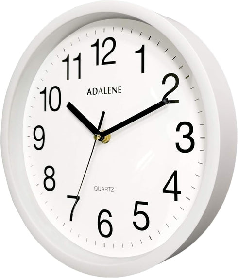 Adalene 10 Inch White Wall Clock Battery Operated Non Ticking - Completely Silent Wall Clock for Kitchen Office School Classroom Bedroom Bathroom...