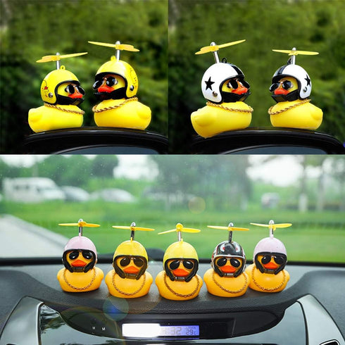 wonuu Rubber Duck Car Ornaments Yellow Duck Car Dashboard Decorations with Propeller Helmet...