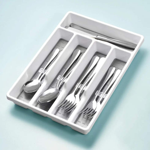 Silverware Organizer with Icons?Plastic Cutlery silverware Tray for Drawer?Utensil Flatware Tableware Organizer for Kitchen with Non-slip TPR,Fits...