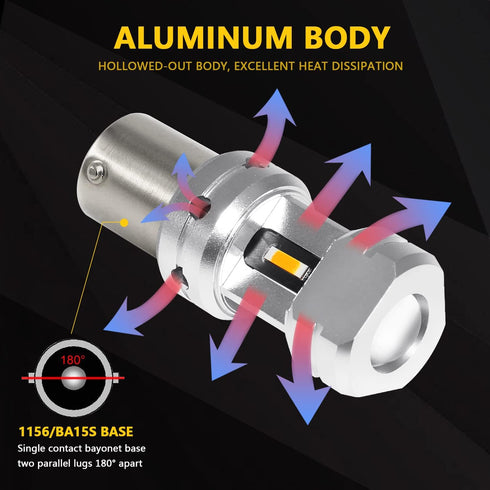 PHINLION 3600 Lumens 1156 7506 Amber LED Turn Signal Light Bulbs Super Bright P21W 1141 2396 7506 LED Bulb for Car Truck Motorcycle RV Blinker Lig...
