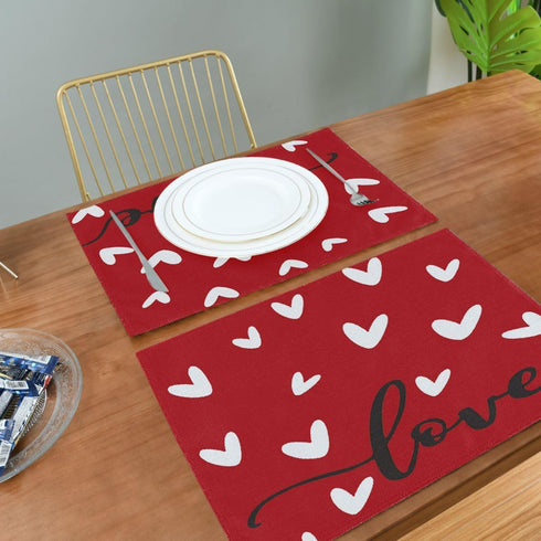 Valentine's Day Love Heart Red Buffalo Check Placemats Set of 4 Table Mat Mother's Day Rose Tulip Flowers Table mats Placemat Heat-Resistant Stain...