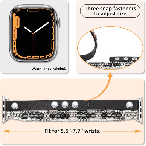 fastgo Bracelet Band Leather Compatible with Apple Watch 44mm 45mm 42mm 49mm Women, Dressy Fancy Elastic Beaded Jewelry Strap for Iwatch SE & Seri...
