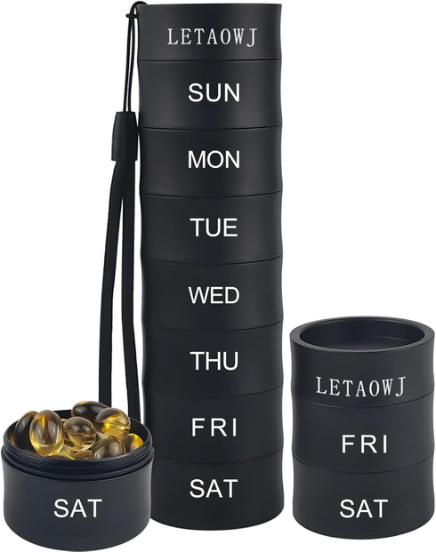 Weekly Travel Stackable Pill Organizer, Large Capacity Metal Pill Case 7-Day Compartment Medicine Box Waterproof Pill Container Vitamin Aluminum S...