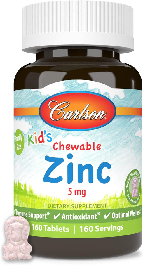 Carlson - Kid's Chewable Zinc, 5 mg, Health Support, Natural Mixed Berry Flavor, 160 Tablets...