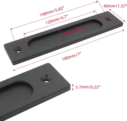 7 Inch Flush Pull, Rectangular Finger Flush Pulls Recessed Barn Door Handle Sliding Door Handles for Pocket Door, Gates, Garages, Sheds (Matte Bla...