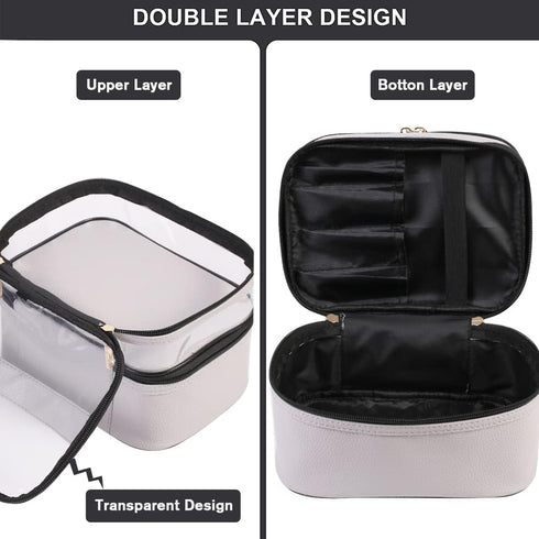 FITINI Makeup Bags Double Layer Travel Storage Cosmetic Cases Make up Organizer Toiletry Bags Water-resistant for Women Makeup Brush Bag,Gray...