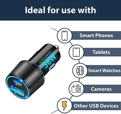 Fast Car Charger, USB C Car Charger 38W Car Charger Adapter PD3.0&QC3.0 with 2Pack Lightning Cable Quick Car Charging Compatible with iPhone 14 Pr...