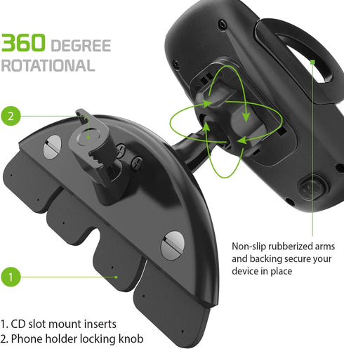 Cellet Universal CD Slot Phone Mount – 360° Rotating Car Phone Holder with Secure CD Slot Base & One-Touch Release...