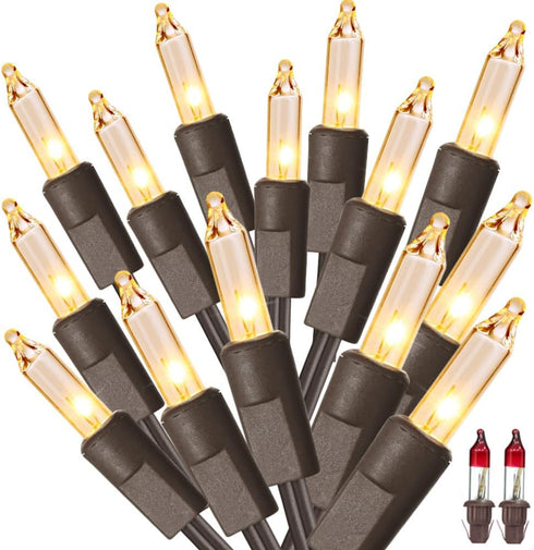 ODEETRONIC Twinkle String Lights, 21.63ft 100 Count Incandescent Brown Christmas Lights, UL Certified Connectable Tree Light, Mini Warm White Ligh...