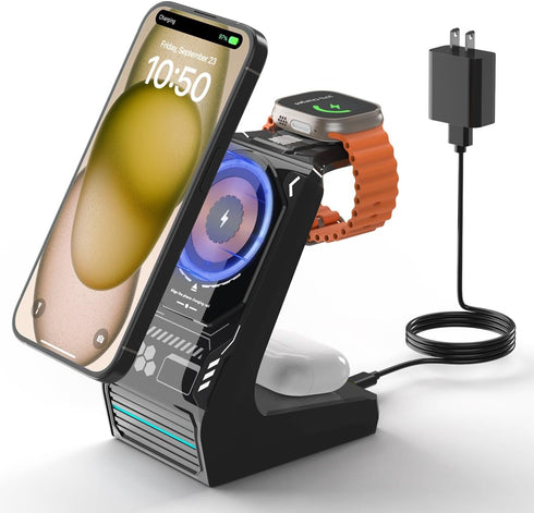 3 in 1 Wireless Charging Station for MagSafe:JoyGeek Magnetic Charge Stand for iPhone Apple 15 14 13 12 Pro/Pro Max/Plus/Mini- Fast Wireless Charg...