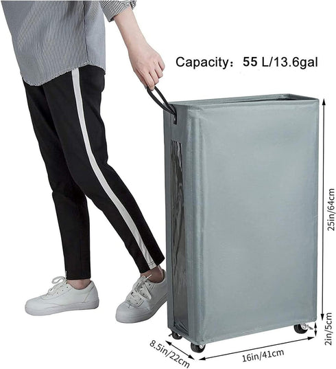 ZERO JET LAG Slim Laundry Storage Hamper with Wheels - Large Clothes Hamper - Basket With Wheels - Rolling Storage - Rolling Dirty Laundry Bin (25...