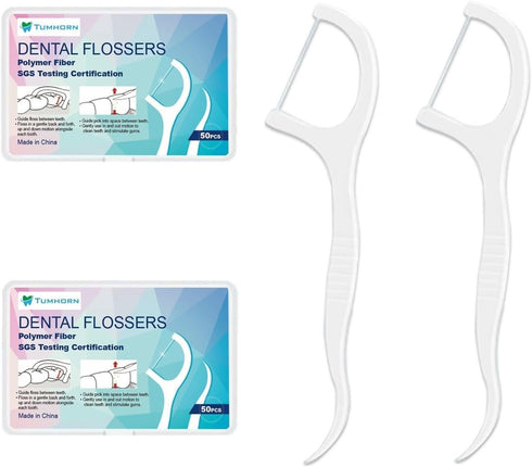 Dental Floss Picks, Oral Care Dental Flossers, Travel Floss Picks for Teeth Cleaning, Portable Case Toothpicks Sticks 100 Count (2 Boxes)...
