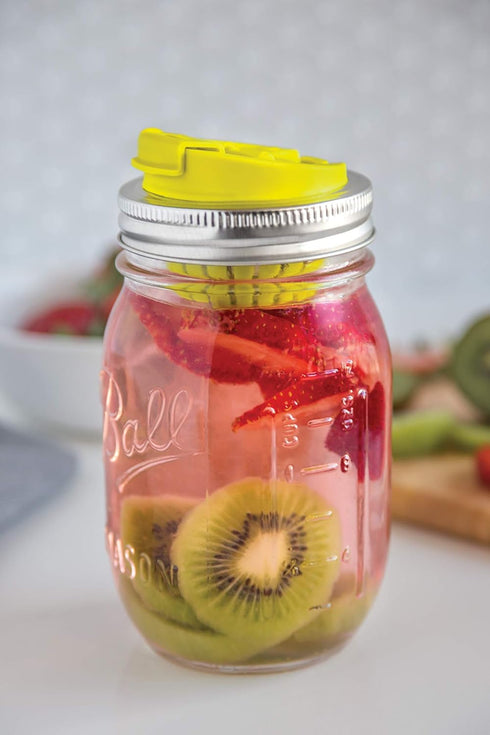 Jarware Mason Jar Fruit Infuser Drink Lid, Alex's Lemonade Stand, Plastic, Yellow, Set of 2, Regular Mouth...