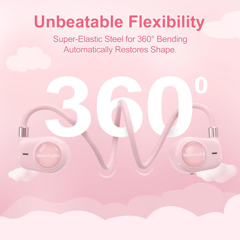 MeloAudio Kids Headphones, Open Ear Headphones, Kids Wireless Headphones with Microphone, Pink Headphones for Girls, Ultra-Light, Perfect for iPad...