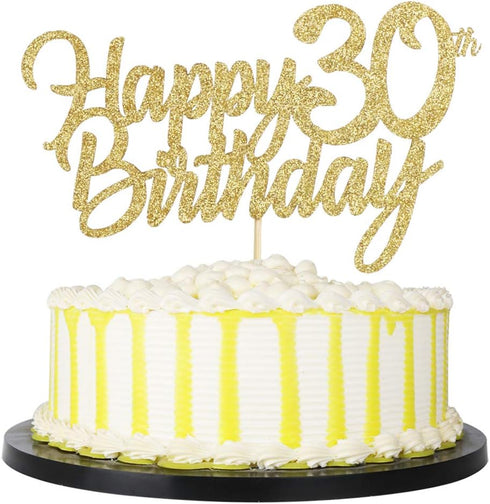 PALASASA Gold Happy Birthday cake topper - Hello 30, Cheers to 30 Years, 30 Anniversary/Birthday Cake Topper Party Decoration (30th)...