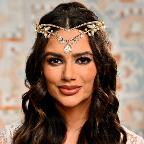 CLOACE Rhinestone Headband Gold Leave Pendant Headpiece Bride Wedding Crystal Hair Accessories for Women and Adult...